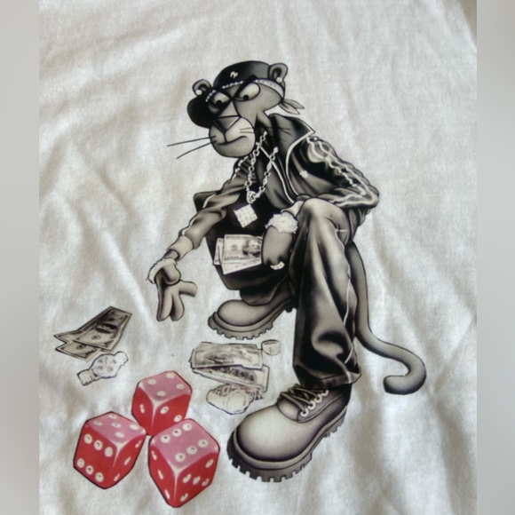 Pink Panther Dice Game CashOut Rolling Pink Dice Men’s White Tee NWT - Picture 2 of 4